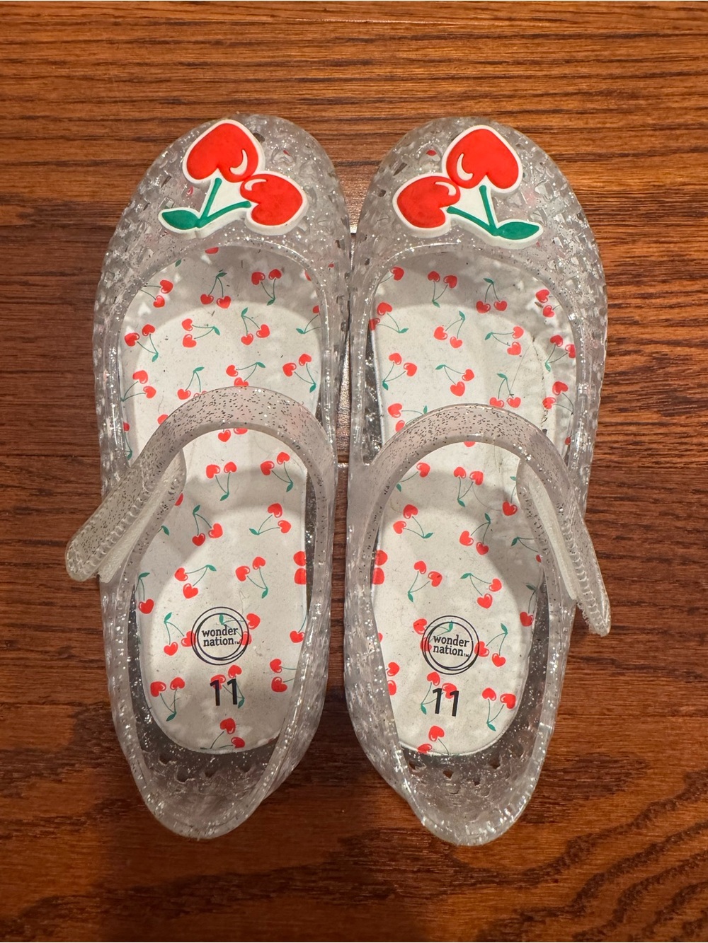 wonder nation Clear Glitter Jelly Mary Janes with Red Cherry Accents